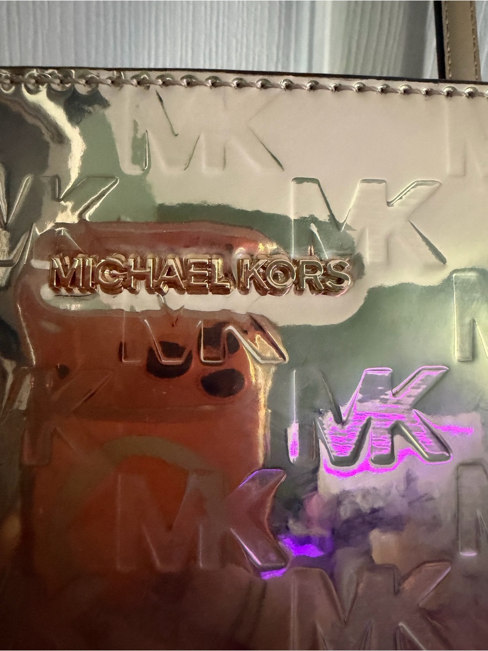 Michael Kors Iridescent Metallic MK-Embossed Tote - Picture 2 of 14